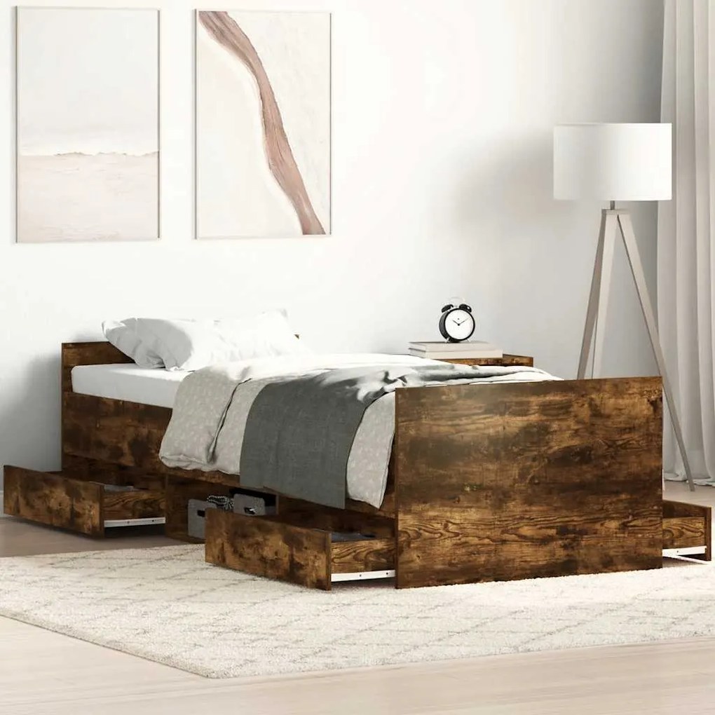 3203807 vidaXL Рамка за легло с горна и долна табла, опушен дъб, 90x200 см