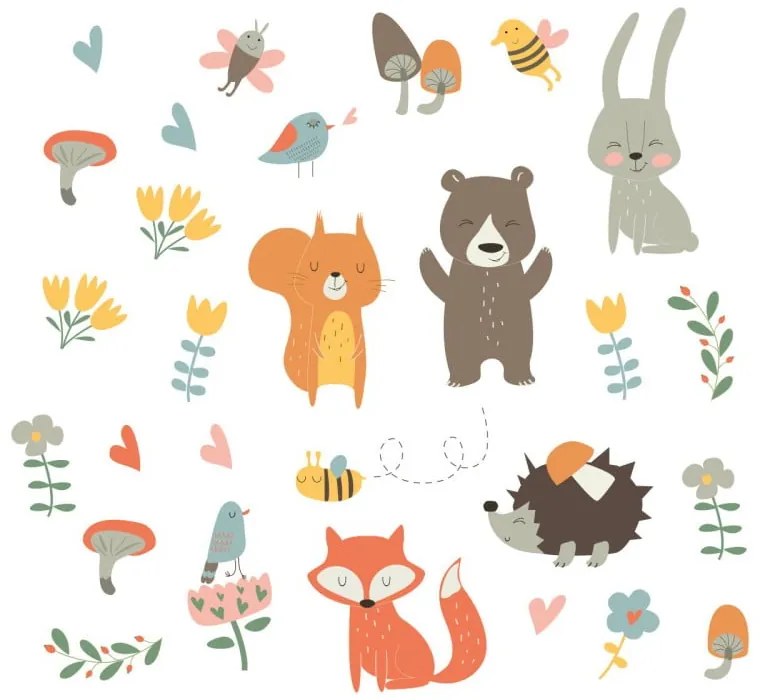 Комплект стикери за стена Забавни скандинавски животни - Ambiance