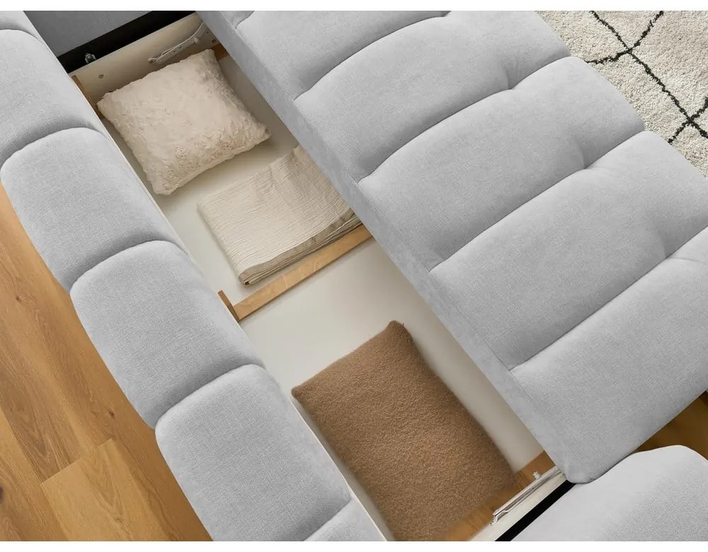 Светлосив сгъваем/с място за съхранение диван 251 cm Fuji – Bobochic Paris