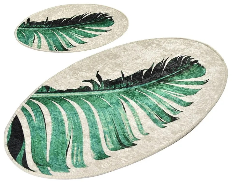 Зелени-бежови килими за баня в комплект от 2 бр. 60x100 cm Floret – Foutastic