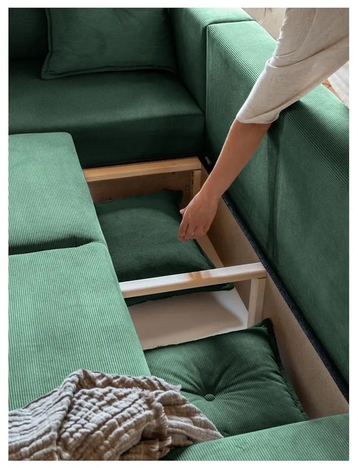 Зелен велурен разтегателен диван (променлив) Lazy Lukka - Miuform