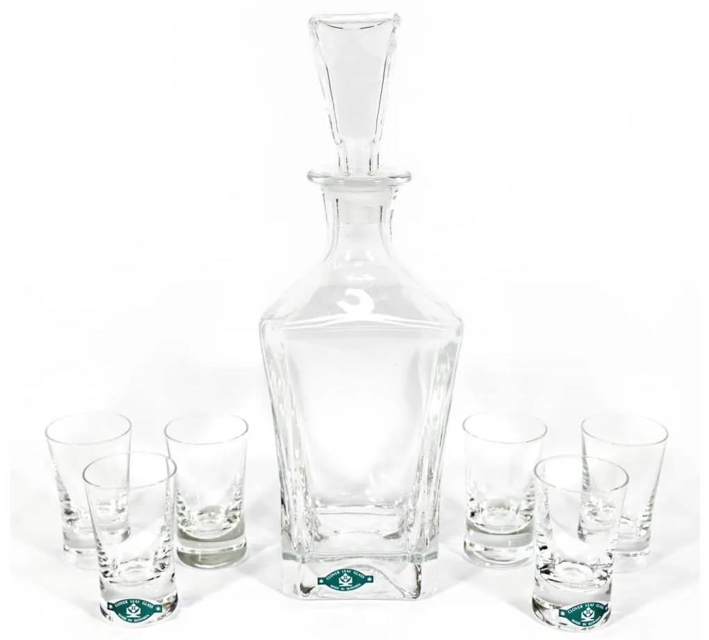 К-кт 1бр. стъклена бутилка, 1бр. стъклена тапа и 6бр. чаши за шотове прозрачни