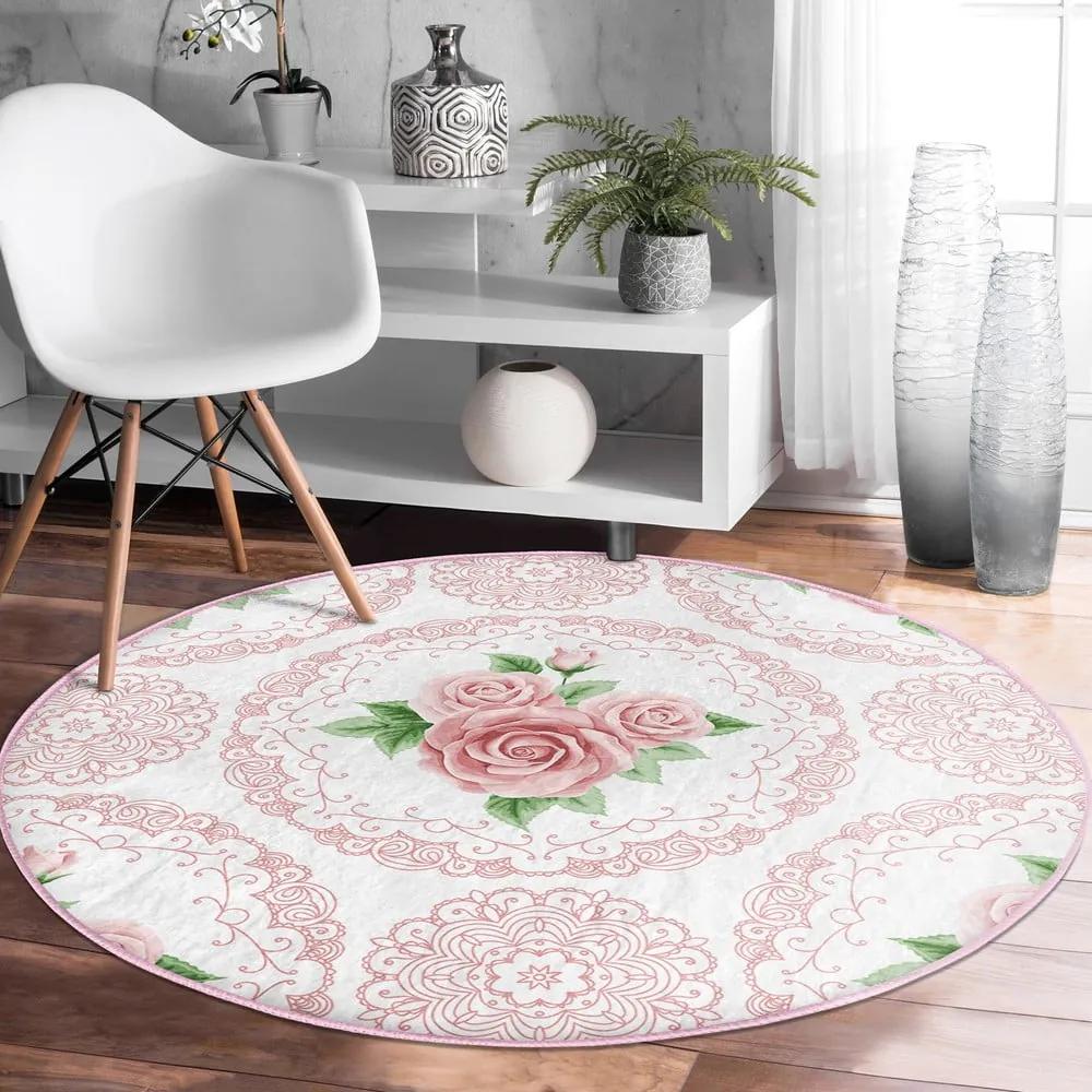 Светлорозов кръгъл килим подходящ за пране и за прахосмукачки роботи ø 100 cm Comfort – Mila Home