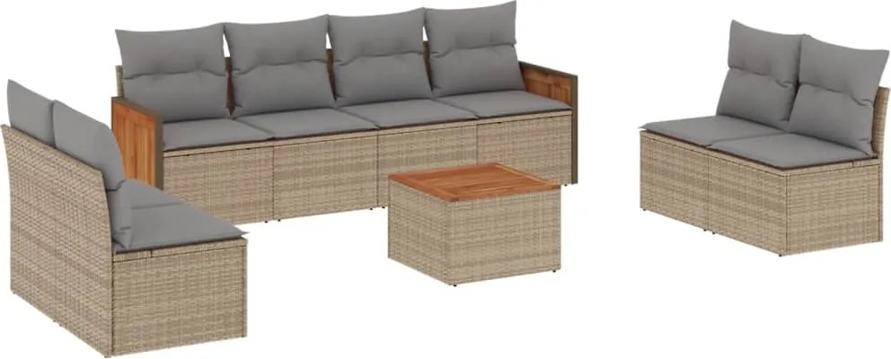 3259980 vidaXL Градински комплект диван с възглавници 9 части бежов полиратан