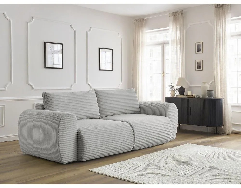 Светлосив разтегателен диван от рипсено кадифе 257 cm Lucien – Bobochic Paris