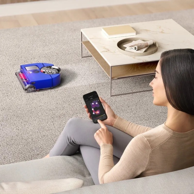 Прахосмукачка робот Dyson 360 Vis Nav, 65 AW, 22000 Pa, 110000 об/мин, 4 режима, 360° визуална навигация, Hyperdymium, Нисък профил, Син/никел