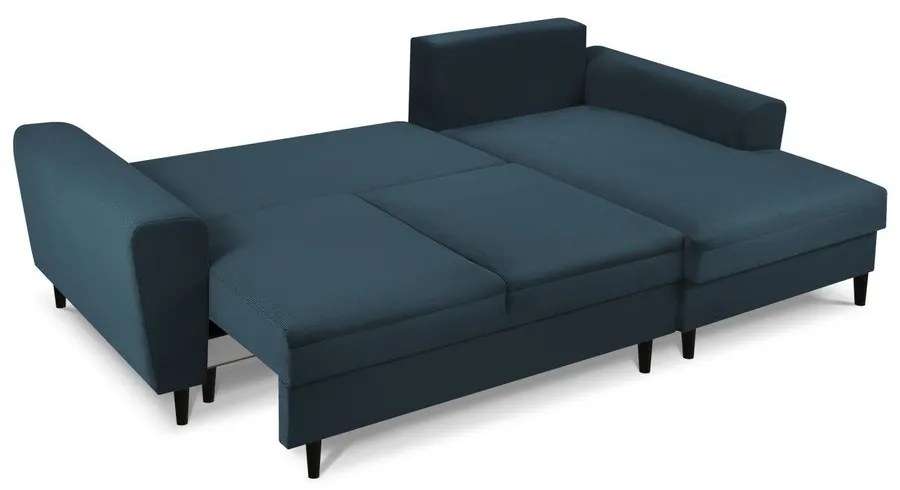 Тъмносин разтегателен ъглов диван с място за съхранение от рипсено кадифе (десен ъгъл) Kyoto – Cosmopolitan Design