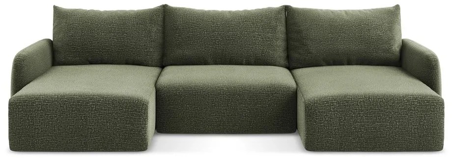 Зелен разтегателен ъглов диван с място за съхранение Kalena – Makamii