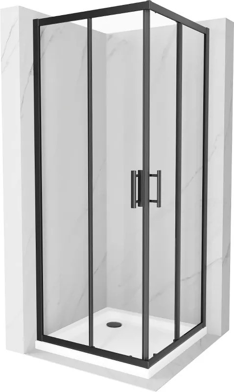 Mexen Rio квадратна душ кабина 80 x 80 см, прозрачна, черна + корито Flat, бяло