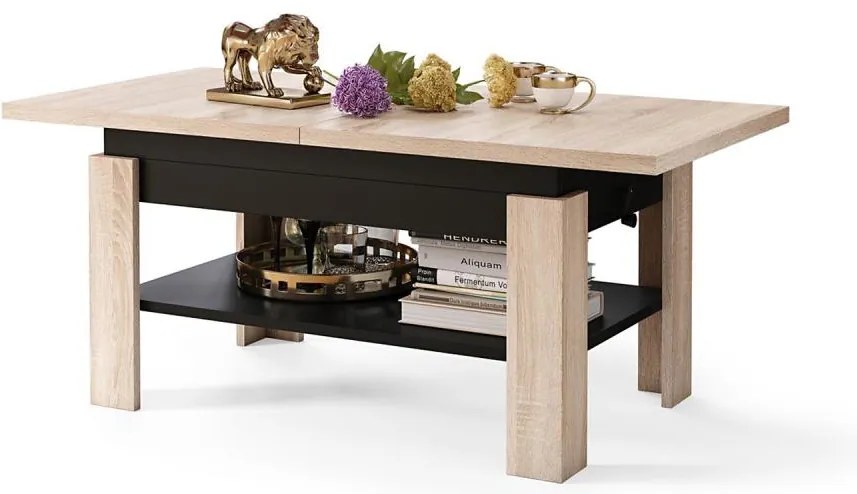 Разтегателна маса ROY с повдигащ плот, дъб сонома/черна