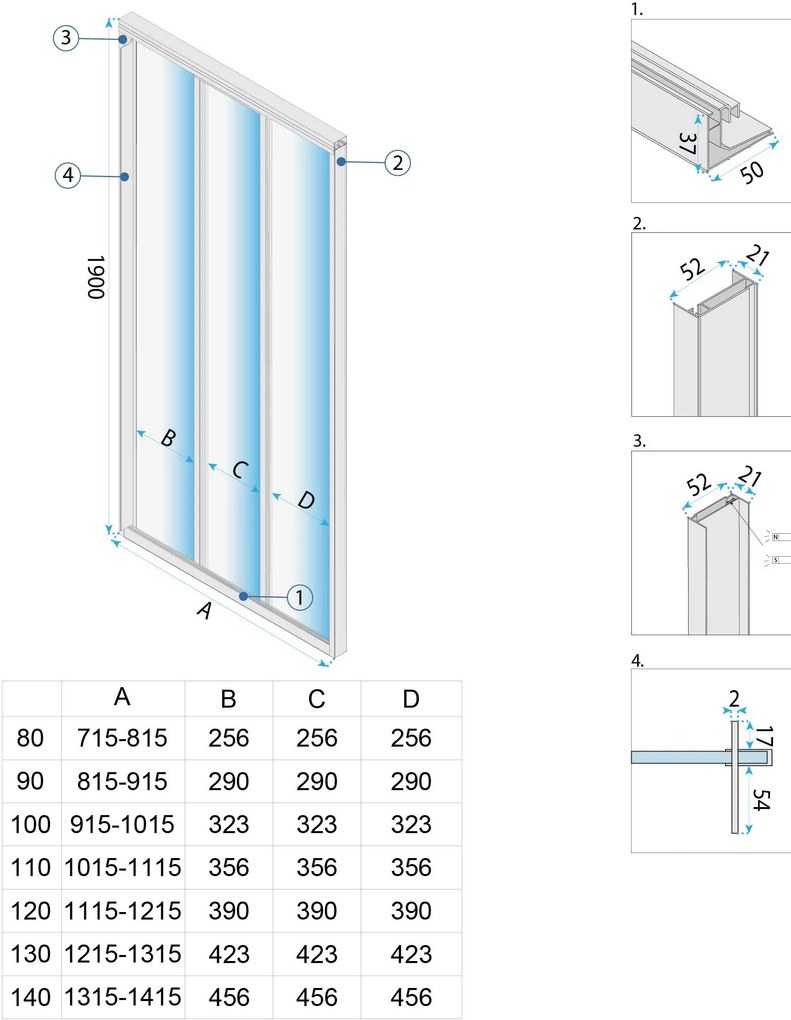 Плъзгащи врати за душ кабина Rea Alex Black 100