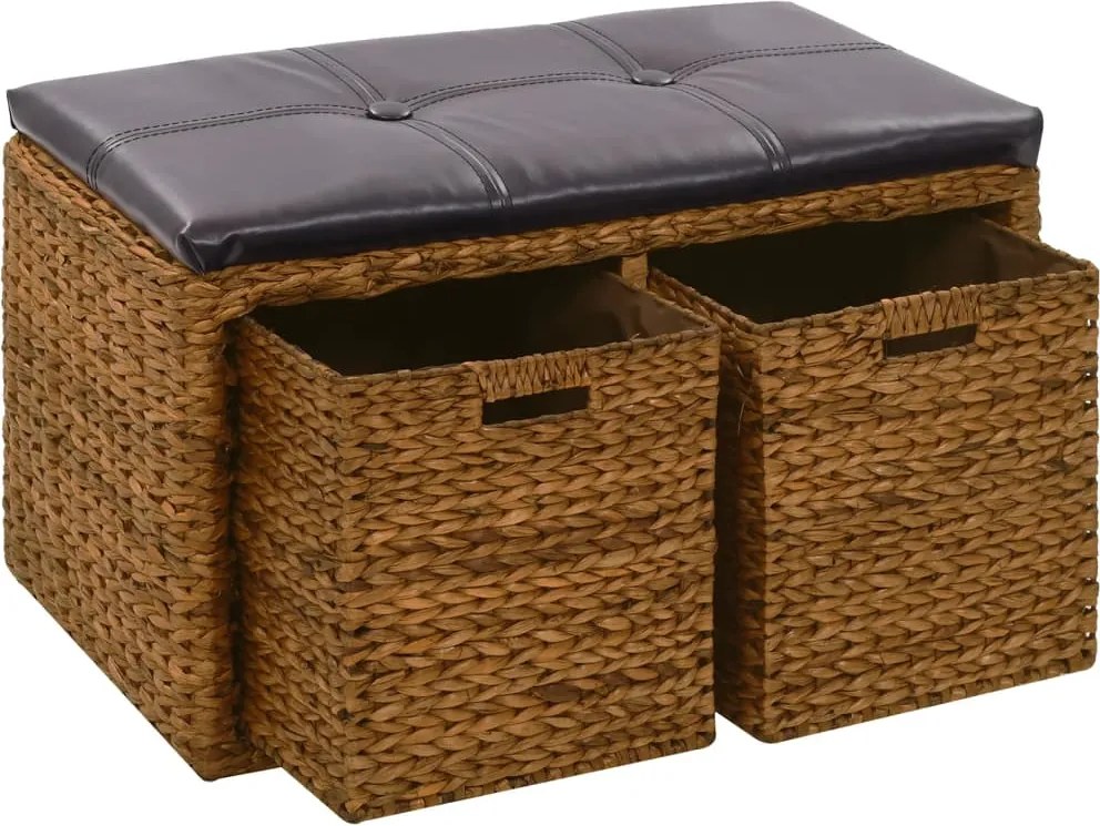 246118 vidaXL Пейка с 2 кошници, морска трева, 71x40x42 см, кафява
