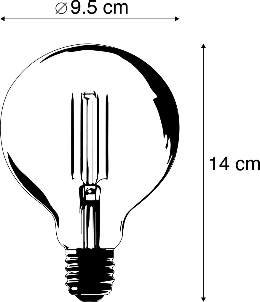 Комплект от 3 интелигентни LED крушки E27 Dim to Warm G95 Goldline 7W 806lm 1800K - 3000K