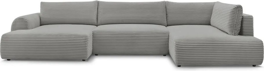 Тъмносив сгъваем/с място за съхранение ъглов диван от рипсено кадифе (десен ъгъл/U форма) Lucien – Bobochic Paris