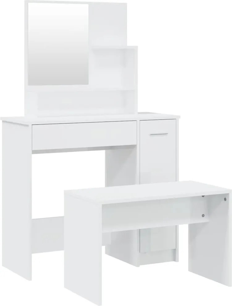 3114151 vidaXL Комплект тоалетка,бял гланц, 86,5x35x136 см