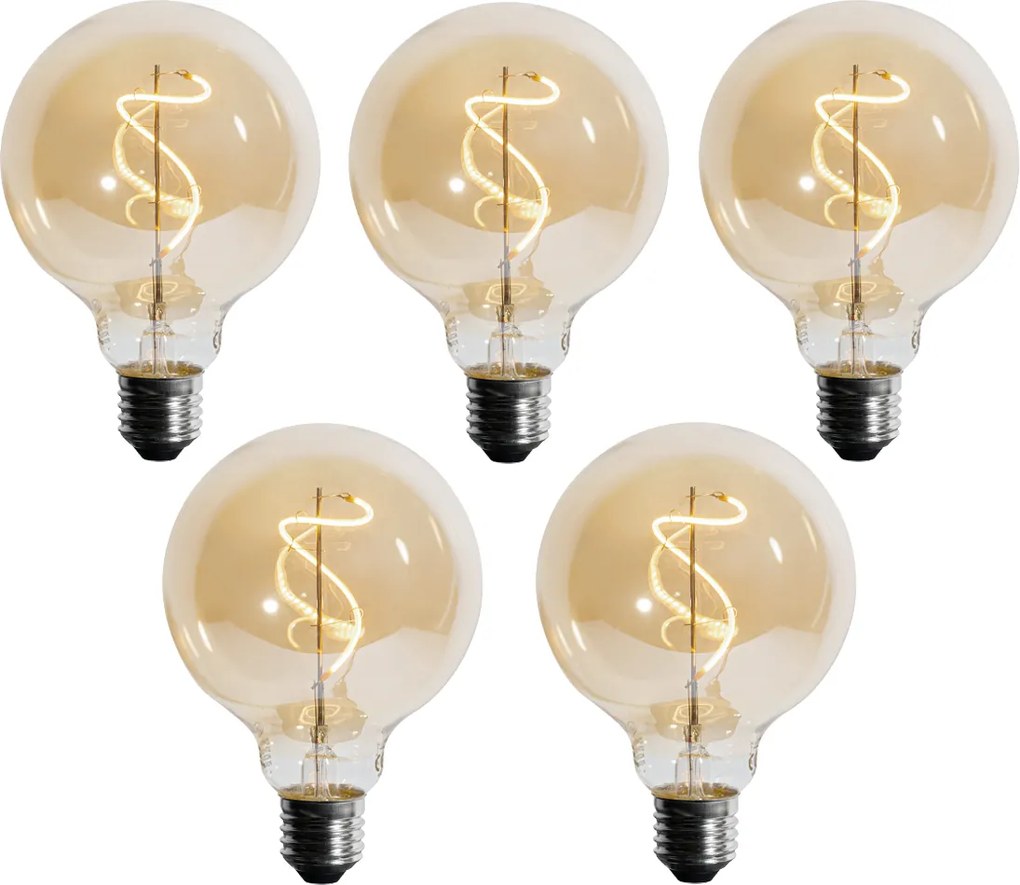 Комплект от 5 димируеми LED крушки E27 със спираловидна нишка G95 4W 270LM 2700K