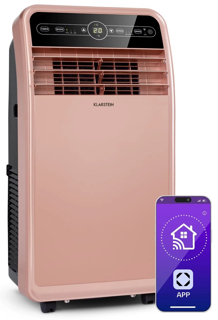 Klarstein Metrobreeze New York Smart 12k, мобилен климатик, 12000 BTU / 3,5 kW, енергиен клас A, дистанционно управление, розово-златно