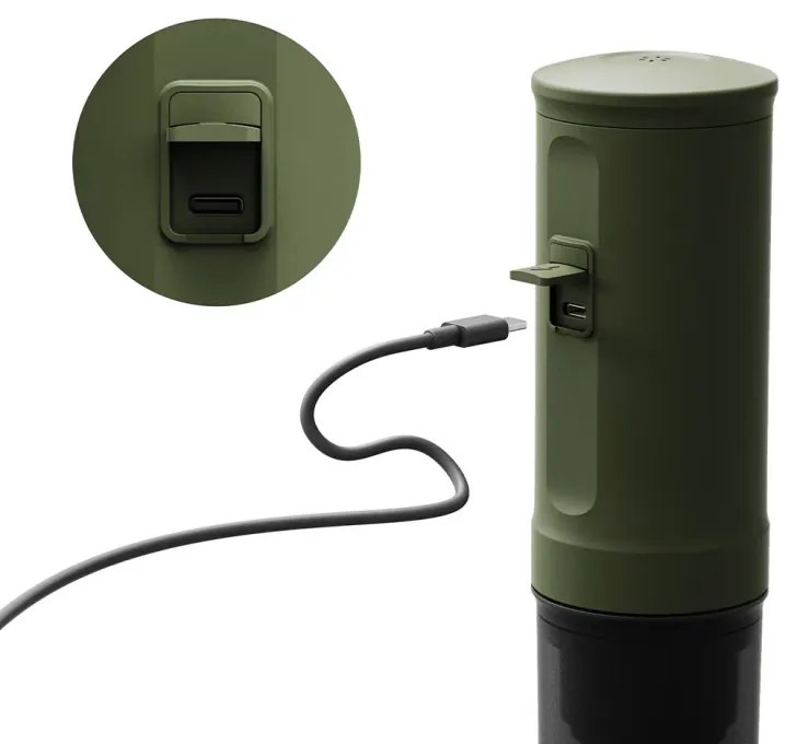 Преносима еспресо машина Outin Nano Forest Green,12/24 V, 7500mAh, 20bar, 80 мл, USB зареждане, Мляно + капсули, Зелен