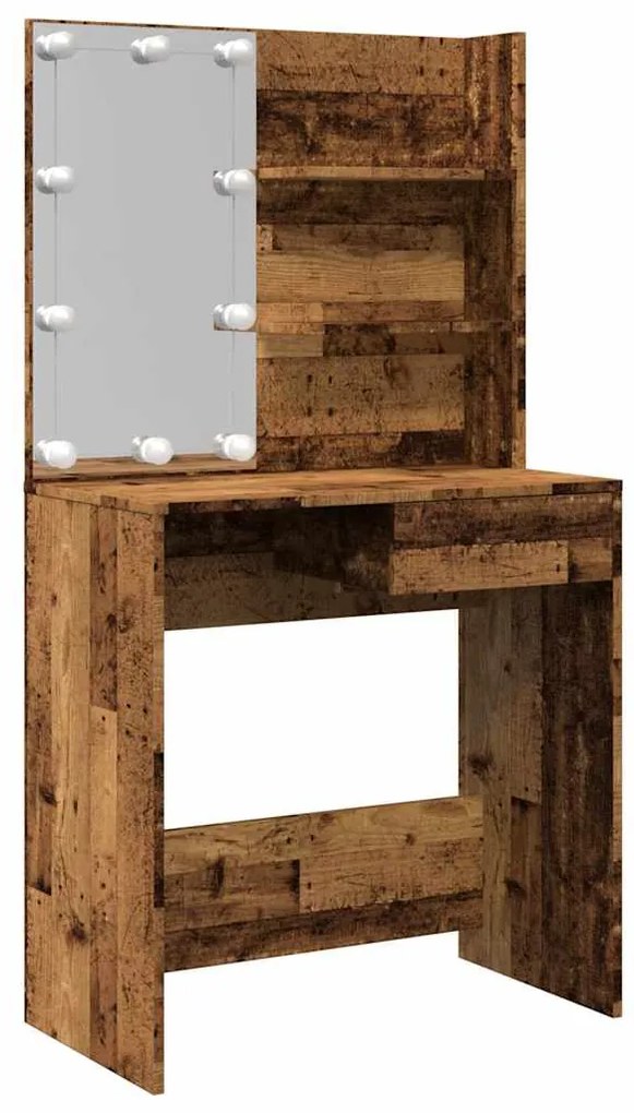 857021 vidaXL Тоалетка с LED Старо дърво 74,5x40x141 cm