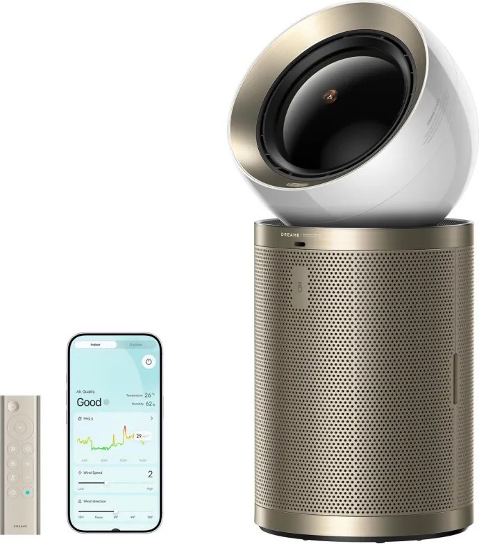 Пречиствател за въздух Dreame AirPursue PM20 CVF14A, 48 м2, Автоматизирани функции, Отопление, Плазмена и UVC стерилизация, TVOC, LCD, HEPA, Бял/бронз