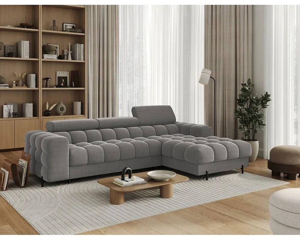 Кафяво-сив кадифен сгъваем/с място за съхранение ъглов диван (десен ъгъл) Felro – ELTAP