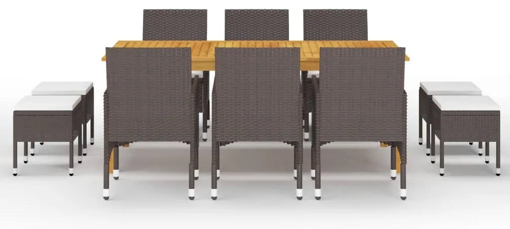 3067874 vidaXL Градински трапезен комплект, 11 части, кафяв