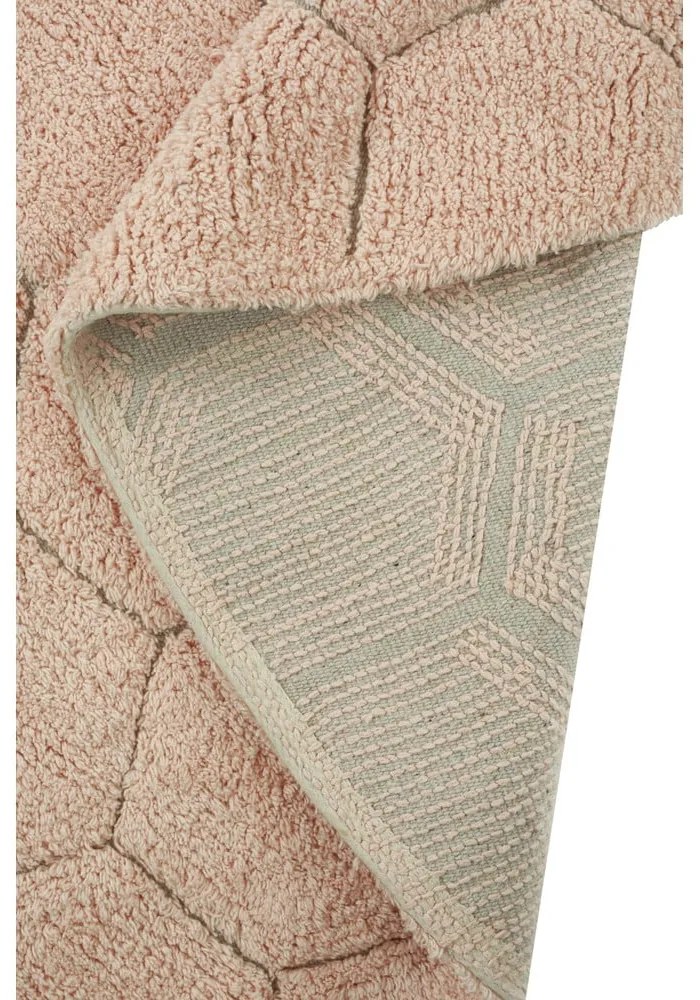 Светлорозов ръчно изработен памучен кръгъл килим подходящ за пране ø 140 cm Honeycomb Rose – Lorena Canals