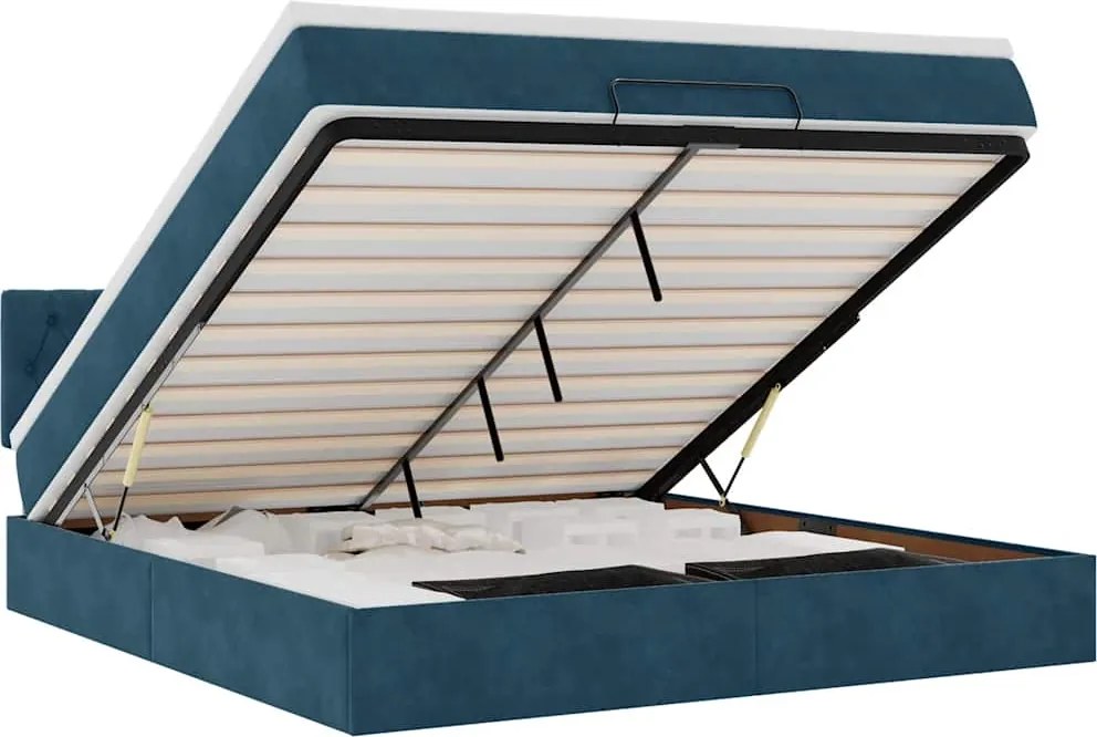 3312708 vidaXL Османска легло с матрак и LED, тъмносиньо, 160x200 см, кадифе