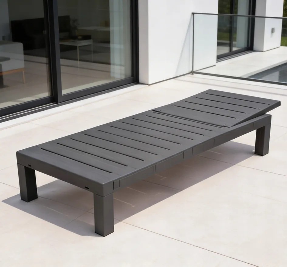 Здрав градински шезлонг за басейн и тераса - сив