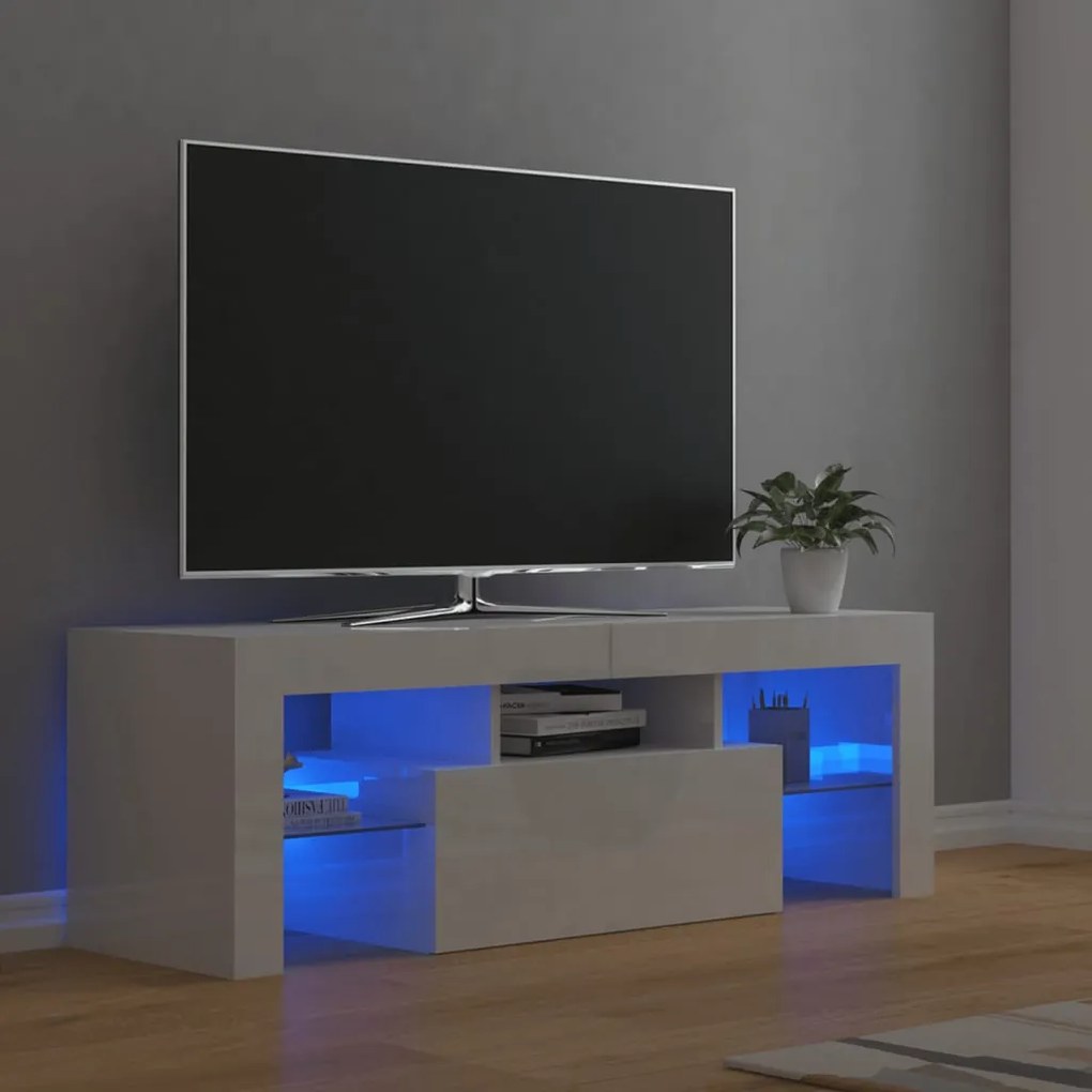 804352 vidaXL ТВ шкаф с LED осветление, бял гланц, 120x35x40 см