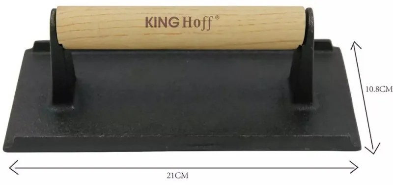 Чугунена преса за месо Kinghoff KH 1758, 21x10.8 cm, Дървена дръжка, Черен