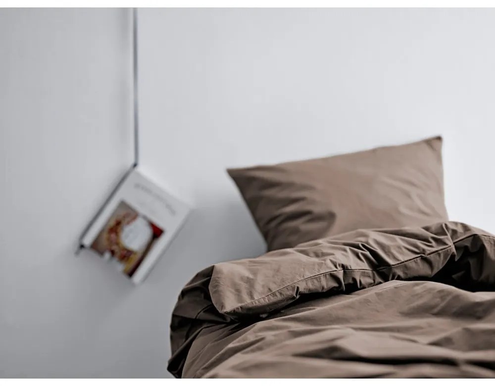 Кафяво удължено спално бельо за двойно легло от памучен перкал 200x220 cm Crisp - Södahl