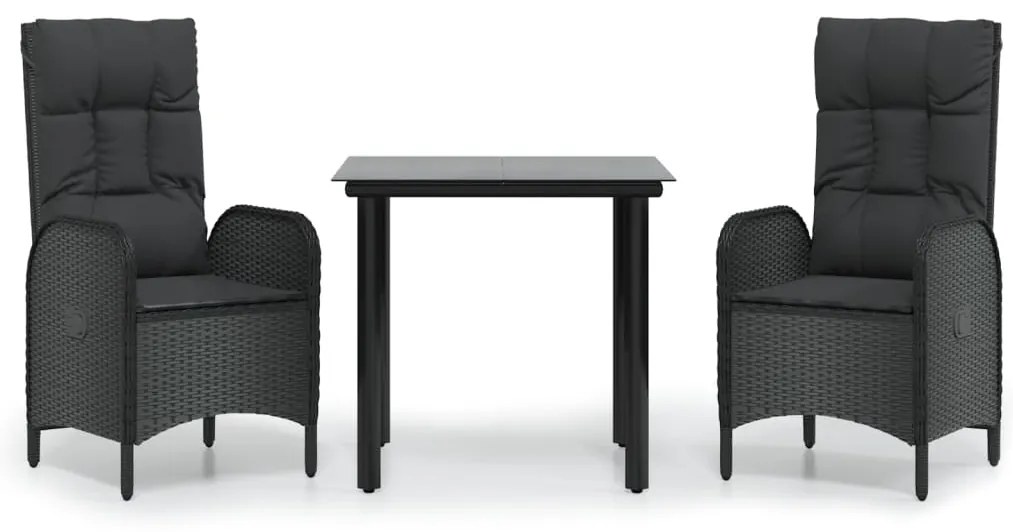 3185187 vidaXL Градински комплект от 3 части с възглавници черни полиратан