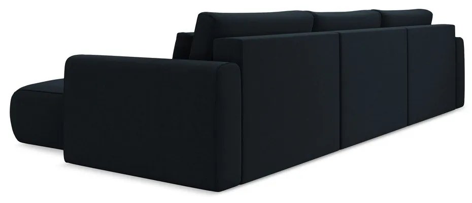 Тъмносин кадифен разтегателен ъглов диван с място за съхранение (U форма) Kapua – Makamii