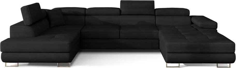 Черен кадифен разтегателен ъглов диван с място за съхранение (ляв ъгъл U форма) Rodrigo – ELTAP