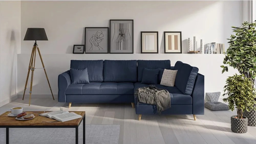 Тъмносин ъглов диван (десен ъгъл) Ariella - Ropez