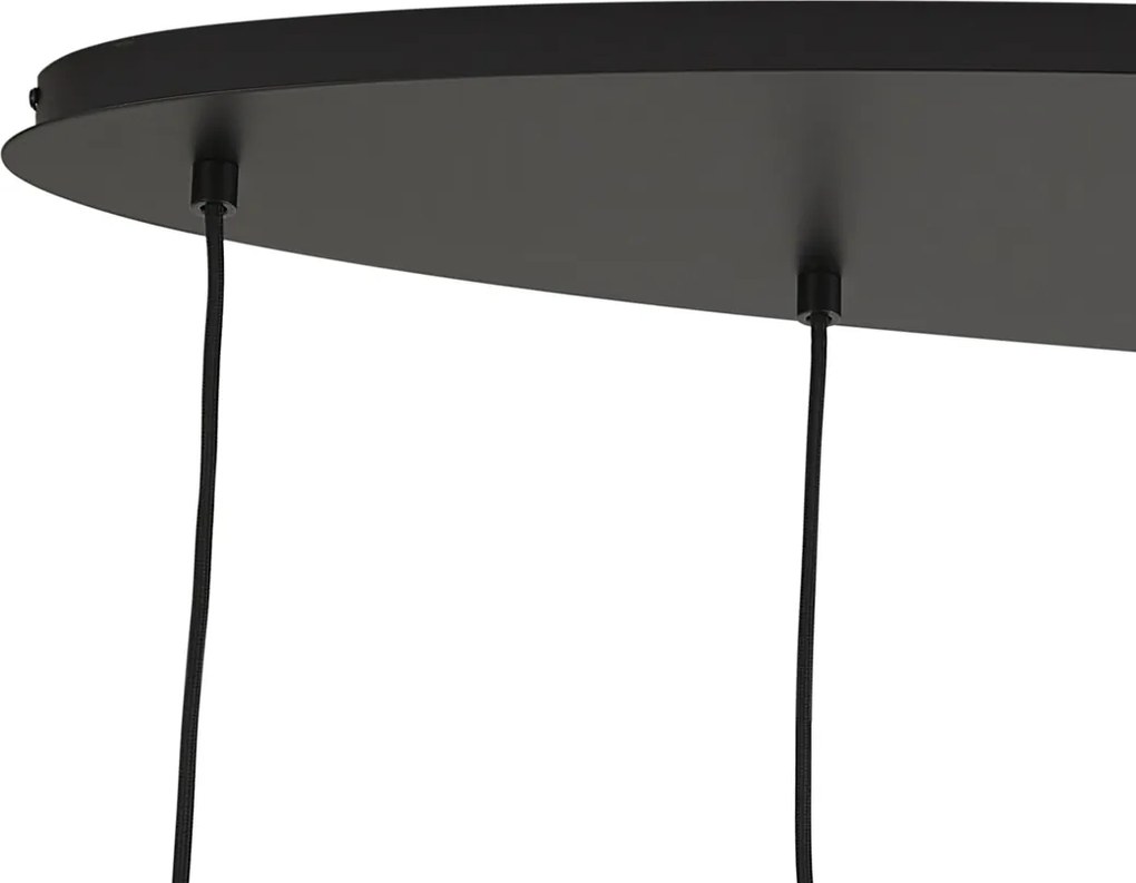 Висяща лампа черна с кехлибарено, димно и прозрачно стъкло 6 светлини - Елена