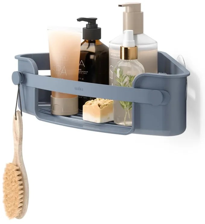 Син ъглов рафт за баня без пробиване от рециклирана пластмаса Flex – Umbra