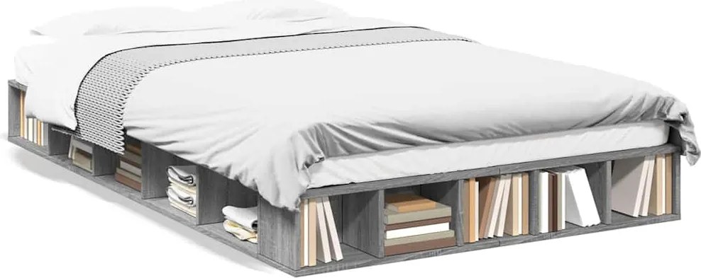 3280501 vidaXL Рамка за легло, сив сонома, 135x190 см, инженерно дърво