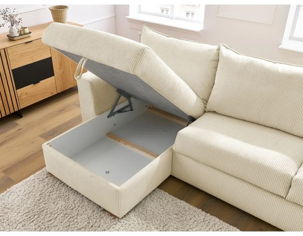 Кремав разтегателен ъглов диван от рипсено кадифе (променлив) Augustin – Bobochic Paris