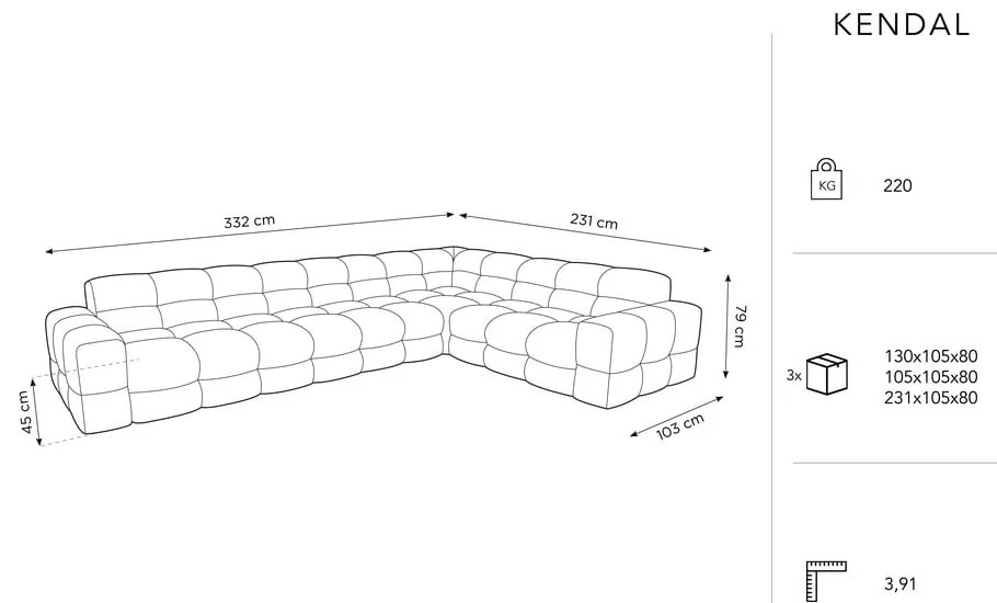Тъмносин ъглов диван от кадифе (десен ъгъл) Kendal - Micadoni Home