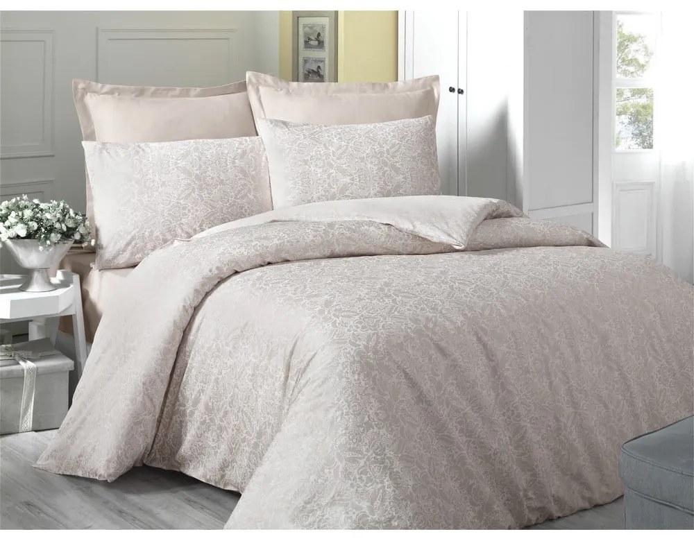 Кремаво памучно спално бельо от сатен за единично легло , 140 x 200 cm Cream - Mijolnir