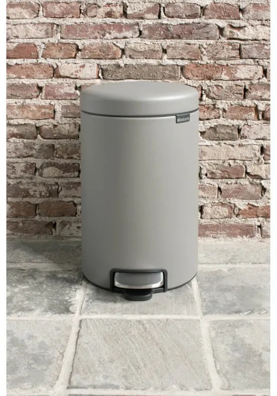 Кош за боклук с педал Brabantia NewIcon 1001090, 12 л, Плавно затваряне, Противоплъзгаща основа, Минерално покритие, Сив