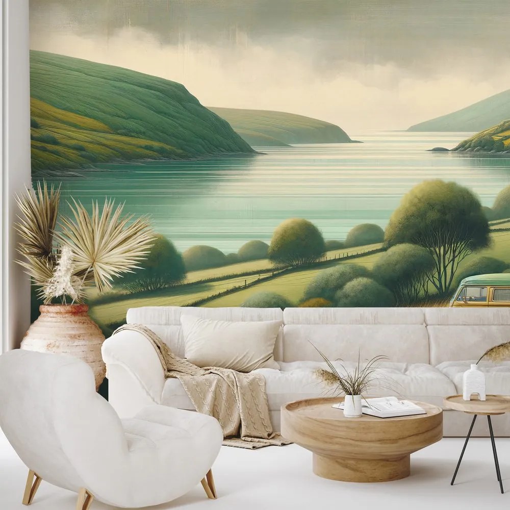 Самозалепващ тапет – Ретро ван в живописен пейзаж