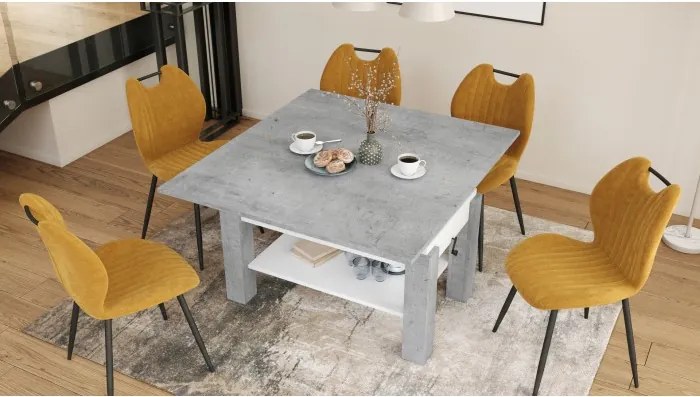 БРАВО Милениум Бетон/Бял - РАЗТЕГАТЕЛНА ХОЛНА МАСА С ПОВДИГАЩ МЕХАНИЗЪМ И С РАФТ