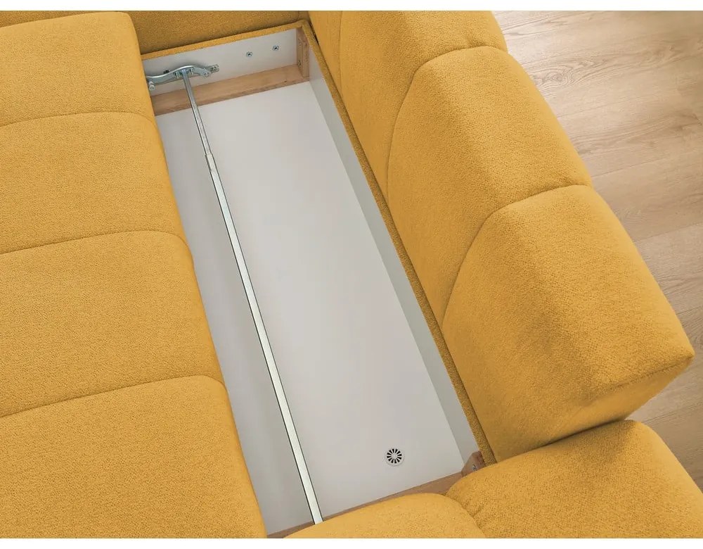 Шенилов сгъваем/с място за съхранение ъглов диван в цвят горчица (ляв ъгъл) Everest – Bobochic Paris