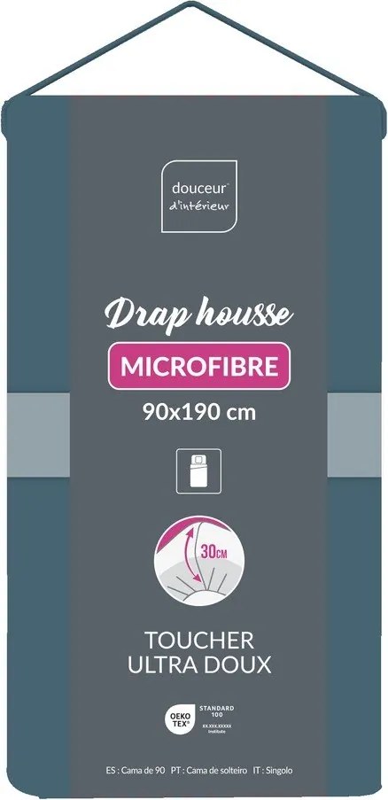 Син еластичен чаршаф от микрофибър 90x190 cm Oscar – douceur d'intérieur