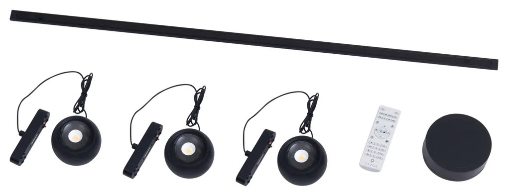 Модерна релсова система с 3 черни висящи лампи 1-фазов - Magnetic Lance