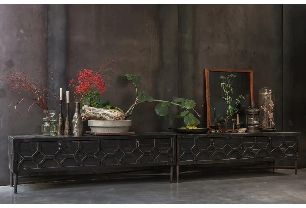 Черна маса за телевизор от рециклирано дърво 160x50x45 cm Bequest – WOOOD