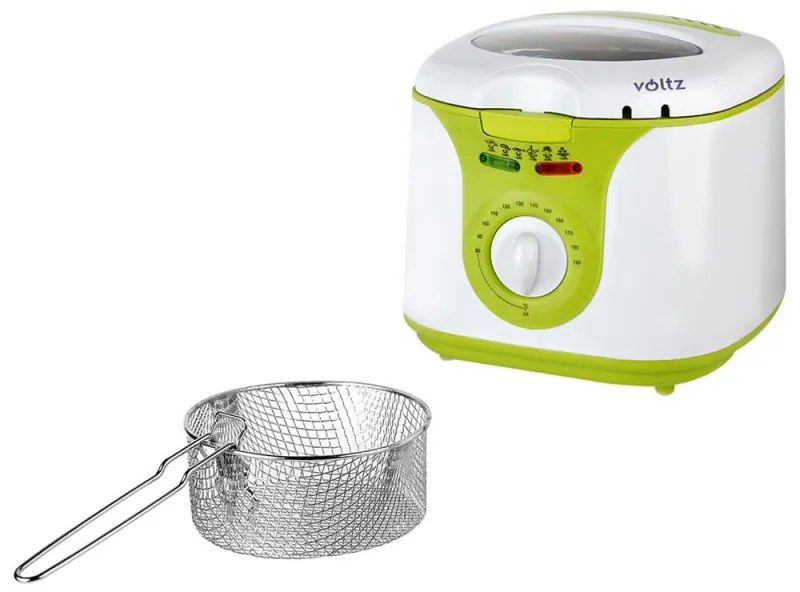 Фритюрник Voltz V51980A, 2 литра, 1300W, 80-190 C, Незалепващ съд, Бял/зелен